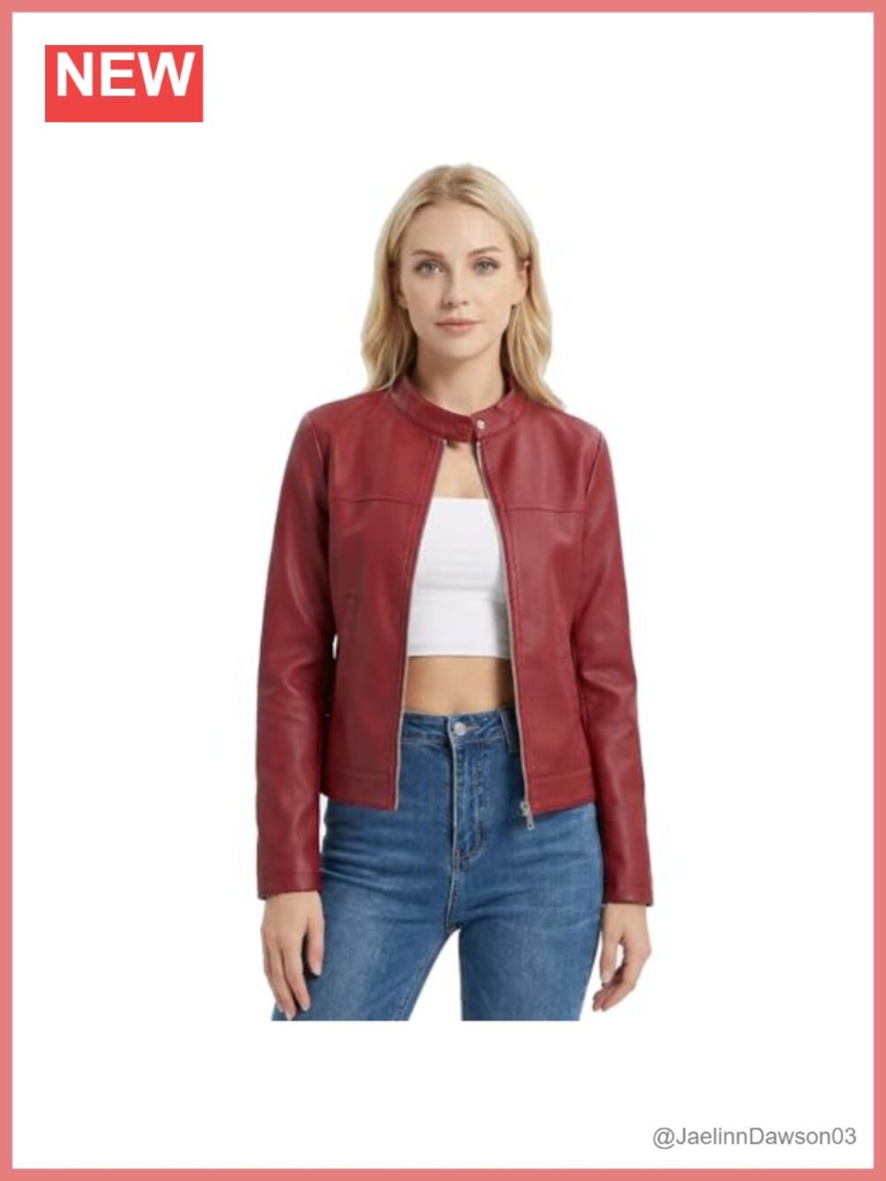 Faux Leather Motorcycle Jacket Zip-Up Biker Coat with Pockets